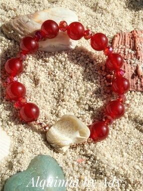 Red UNTREATED RUBY Bead Bracelet with Gold Bead Accents